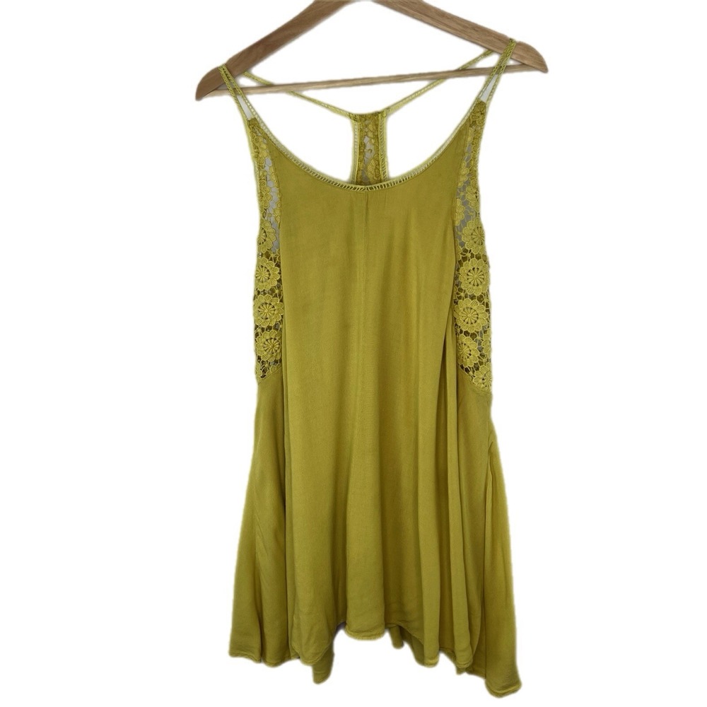 Yellow Boho Crochet Sundress Flowy Loose Tank Knit Floral Sm Flattering Hippie